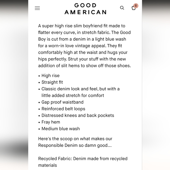 Good American Good Boy distressed light wash Indigo117 2 26 NWT boyfriend - Picture 7 of 15